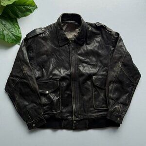Vintage 90s Leather Flight Bomber Jacket in Brown